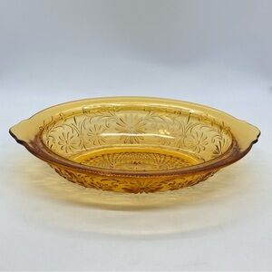 Vintage Indiana Glass Amber Daisy Pattern Oval Vegetable Bowl 10" #620